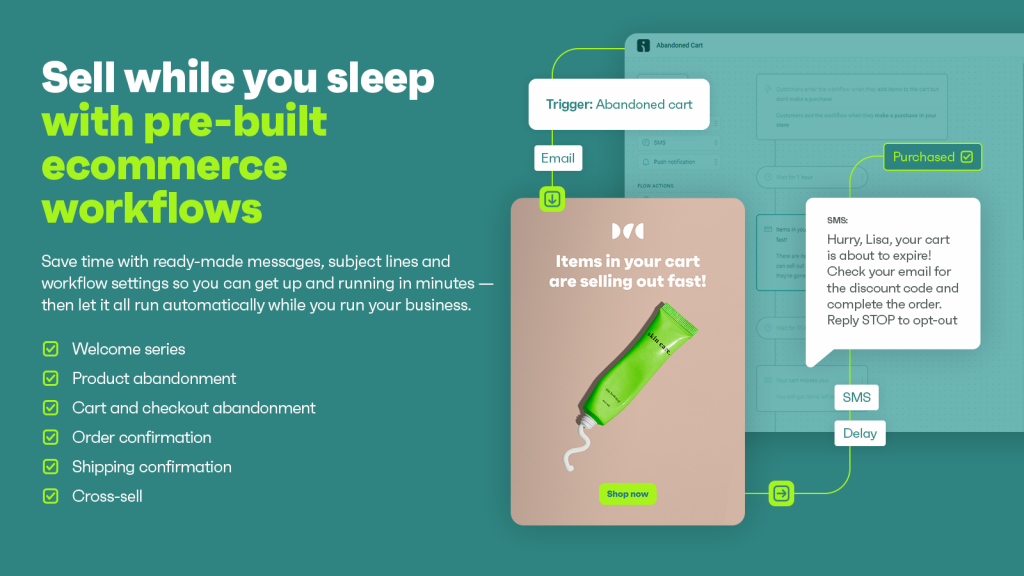 Omnisend cart abandonment automation workflow interface