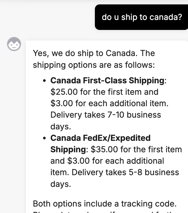 Screenshot of image, where one is checking shipping availability for Canada